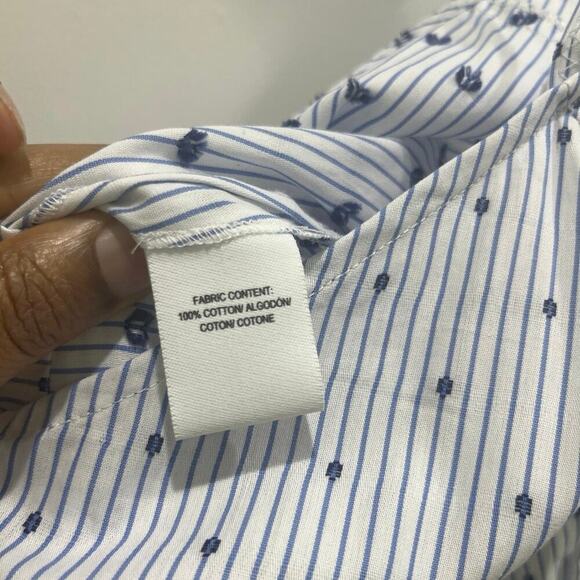 DEREK LAM 10 CROSBY White Blue Striped Embroidered Pin Dots V-Neck Dress 6 - Picture 6 of 8